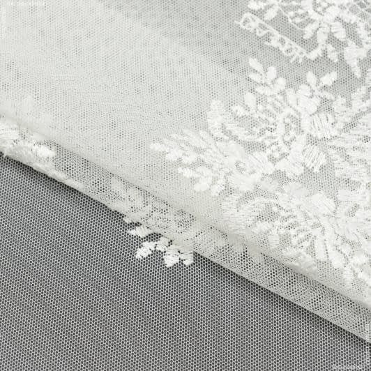 Ткани для декора - Тюль сетка вышивка Наргиз молочная с блеском с фестоном