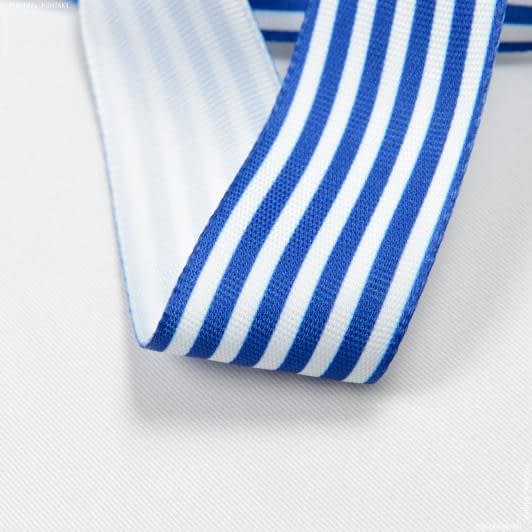 Ткани фурнитура для декора - Репсовая лента Тера полоса средняя белая, синяя 37мм