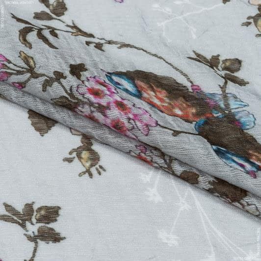 Тканини гардинні тканини - Тюль принт Шик квіти фон св.сірий з обважнювачем