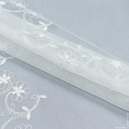 Ткани для декора - Тюль микросетка вышивка Софи молочная с блеском (Фестон)