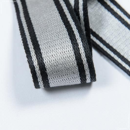 Ткани для одежды - Тесьма двухлицевая полоса Раяс серый, черный 48 мм (25м)