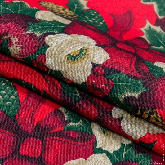 Тканини для рукоділля - Декоративна новорічна тканина Різдвяник фон червоний (аналог 107030)