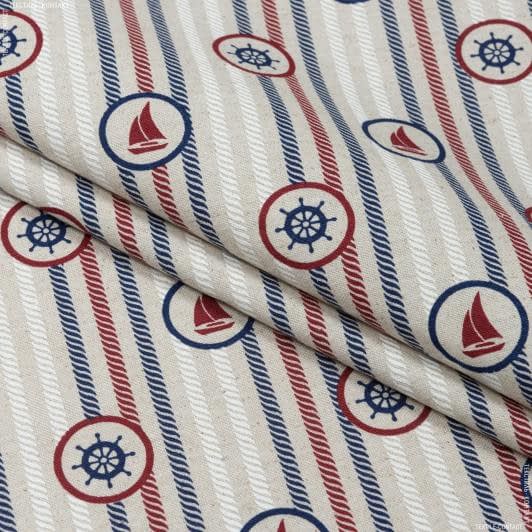 Ткани для декора - Декоративная ткань лонета Елорио морская тематика синий,красный