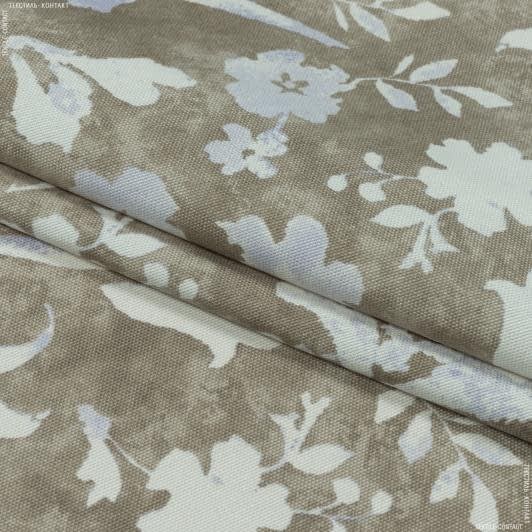 Ткани все ткани - Декоративная ткань панама Флинт цветы св.сирень фон т.бежевый