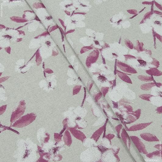 Ткани для римских штор - Декоративная ткань Сакура фуксия, молочный