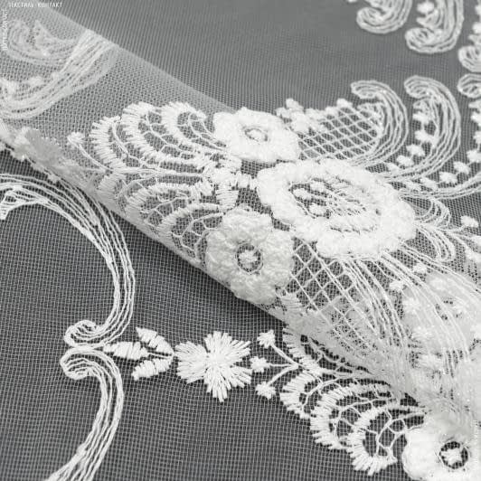 Ткани для декора - Тюль сетка вышивка Розалина молочная с блеском с фестоном