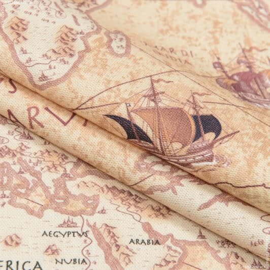 Ткани для декора - Декоративная ткань Карта мира бежевая