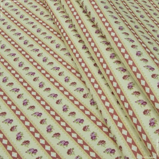 Ткани для декора - Декоративная ткань Саймул Ливерпул полоса, ромб, цветочки фон св.желтый
