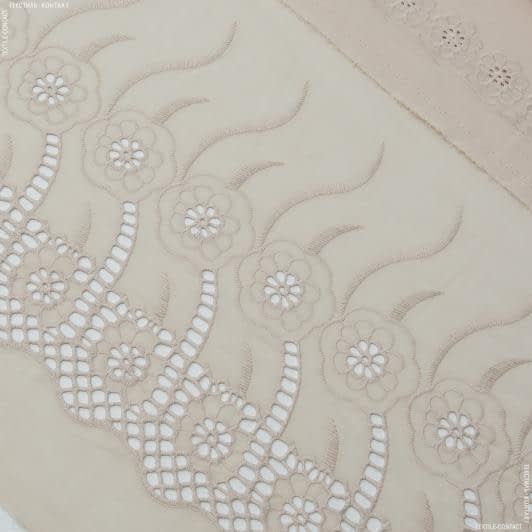 Тканини етно тканини - Батист купон з вишивкою рішельє світло-бежевий