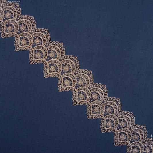 Ткани свадебная ткань - Декоративное кружево Кармина блеск т.беж,серебро 10 см