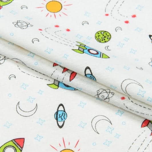 Ткани для сорочек и пижам - Фланель белоземельная детская ракеты