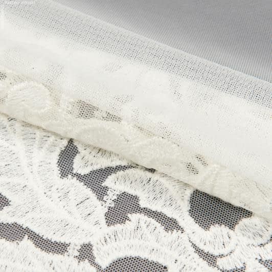 Ткани для декора - Тюль сетка вышивка Юстина молочная (купон)