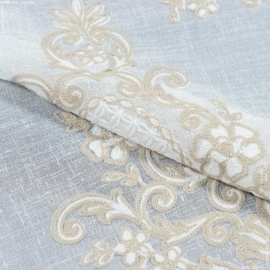 Ткани для декора - Тюль кисея вышивка Арабелла молочная, бежевая