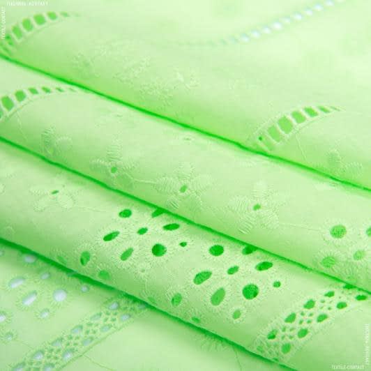 Ткани для детской одежды - Батист вышивка мережка салатовый
