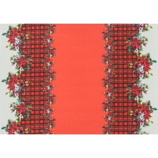 Ткани для рукоделия - Декоративная новогодняя ткань лонета Пуансетия купон красный