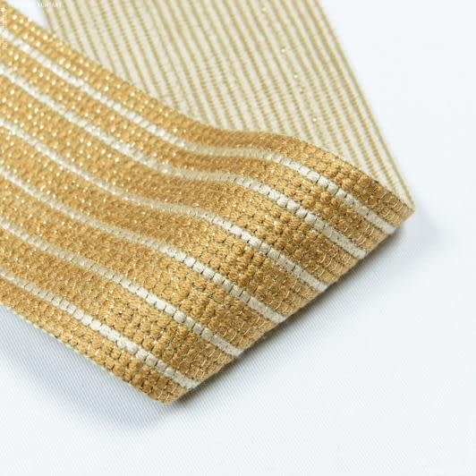 Ткани фурнитура для декора - Тесьма Плейт полоска золото, крем, люрекс золото 75мм (25м)