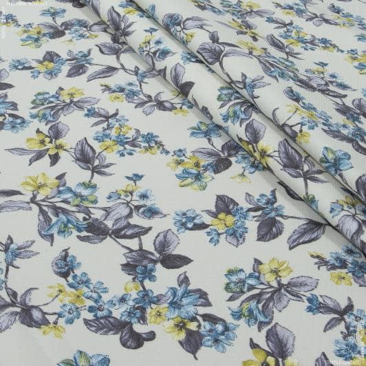 Ткани для декора - Декоративная ткань Камил цветы мелкие голубой, желтый, серый