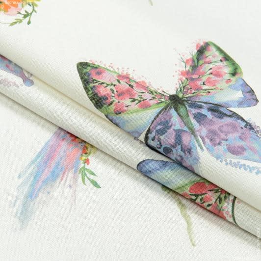 Ткани для декора - Декоративная ткань Бабочки, птицы фон молочный