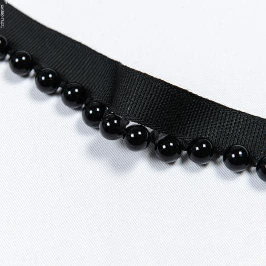 Тканини фурнітура для декора - Репсова стрічка з намистинами чорна25 мм
