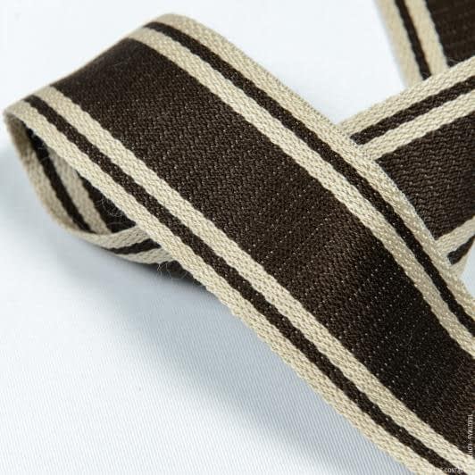 Ткани для одежды - Тесьма двухлицевая полоса Раяс коричневый, св.беж 48 мм (25м)