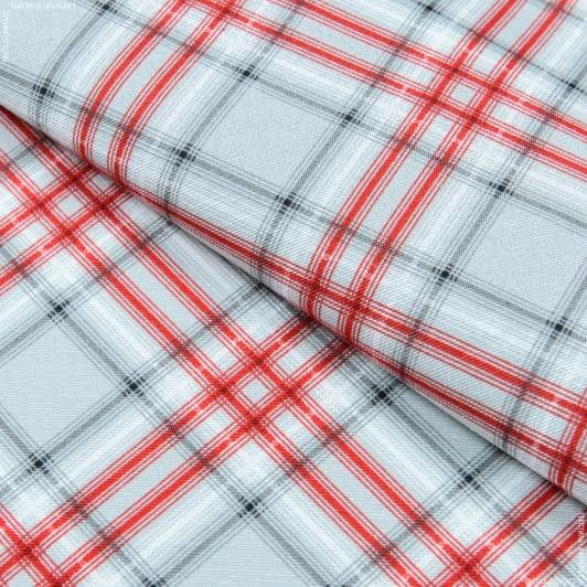 Тканини для скрапбукінга - Новорічна тканина лонета Клітинка сірий, червоний