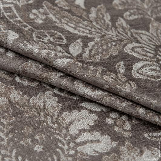 Тканини для декоративних подушок - Шенілл Маракеш вензель флора колір капучіно