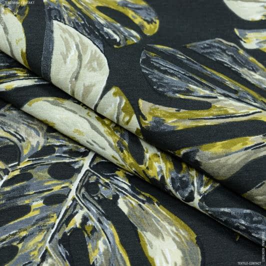 Ткани для декора - Декоративная ткань лонета Албус монстера черный