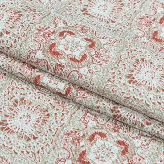 Ткани для декора - Декоративная ткань панама Сорен ромб-ажур красный, терракотовый, бежевый