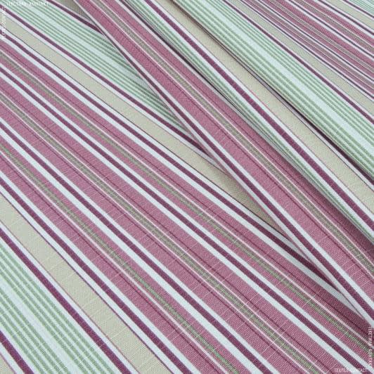 Ткани для декора - Декоративная ткань Саймул Эрин полоса фрез, оливка, молочная