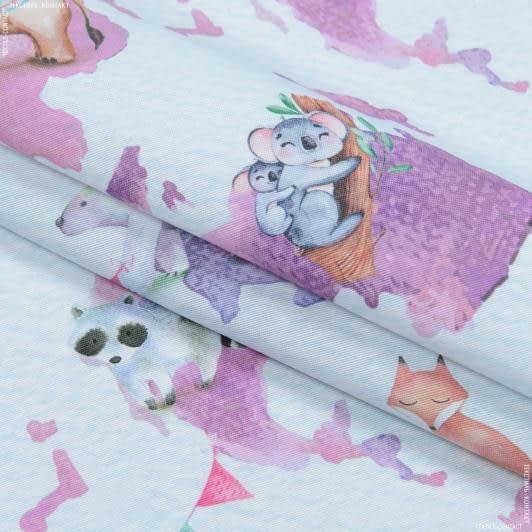 Ткани для декора - Декоративная ткань лонета Карта зоопарк розовый