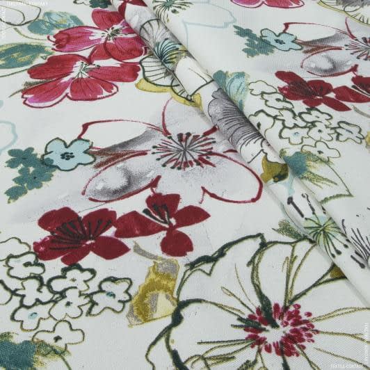 Ткани все ткани - Декоративная ткань панама Лорас / LORAS цветы т.красный, т.фуксия