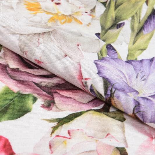Тканини для рукоділля - Декоративна тканина лонета Троянди мультиколор фон молочний