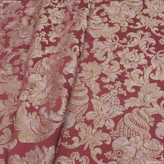 Ткани для декора - Жаккард Бурже цвет св.золото фон бордо