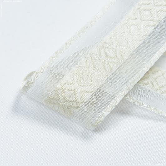 Ткани для одежды - Тесьма батист Пунта  на жаккардовой основе цвет кремовый 50 мм (25м)