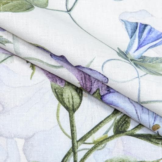 Ткани для одежды - Лен костюмный принт колокольчики сине-фиолетовый