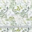 Ткани для римских штор - Декоративная ткань лонета Листья зеленый,фон белый
