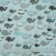Ткани для римских штор - Декоративная ткань лонета Киты мелкие голубой