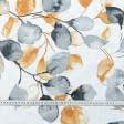 Ткани бязь - Бязь набивная Голд  DW листья цвет  серый/оранжевый