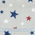 Ткани для римских штор - Декоративная ткань лонета Звезды синий, красный