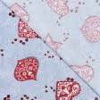 Тканини для рукоділля - Новорічна тканина лонета Іграшки серця, фон сірий