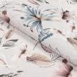 Ткани для римских штор - Декоративная ткань лонета Лиственная сказка бежевые фон светло серый