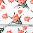 Ткани для одежды - Плательный креп принт тюльпаны молочный/красный
