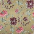 Ткани жаккард - Декоративная ткань Палми цветы бордовые, розовые фон старое золото