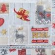 Ткани для декора - Новогодняя ткань лонета Коллаж игрушки, свечи , фон серый