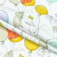 Ткани для сорочек и пижам - Фланель белоземельная детская кролики на шарах