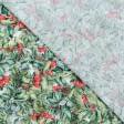 Ткани для римских штор - Новогодняя ткань лонета Шиповник омела зеленый