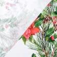 Ткани для столового белья - Новогодняя ткань Пуансетия красный, зеленый Купон