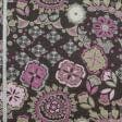 Ткани для декора - Декоративная ткань Луна цветы фуксия, розовый фон коричневый