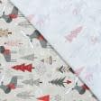Ткани для декора - Новогодняя ткань лонета Олени серый, красный
