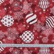 Ткани для скрапбукинга - Новогодняя ткань лонета Елочные игрушки фон красный